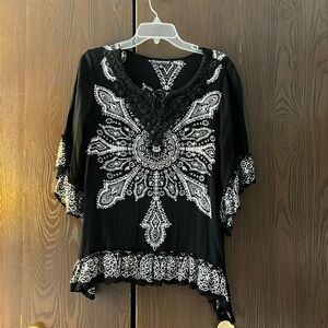 Greater Good Boho sleeved black top. Size S/M